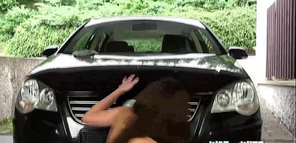  Brunette Washes Car With Her Piss